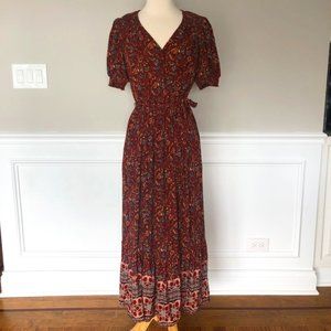 KNOX ROSE Paisley Puff Short-Sleeve Wrap Dress